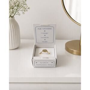 Lucky Feather March Birthstone Adjustable Ring New